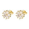 Brass Micro Pave Cubic Zirconia Flower Stud Earrings EJEW-H174-01B-G-4
