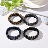 2Pcs Natural Mixed Stone and Brass Cubic Zirconia Beads Stretch Bracelets Set for Women Men BJEW-JB08942-2