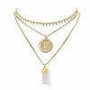 3Pcs 3 Style Natural Rose Quartz Bullet & Alloy Sun Pendant Necklaces Set with Brass Curb Chains for Women NJEW-JN04170-4