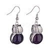 Natural Amethyst Owl Dangle Earrings EJEW-A092-08P-13-2