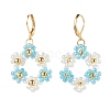 Glass Seed Braided Flower Dangle Leverback Earrings EJEW-JE04998-2