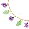 Acrylic Leaf & Glass Seed Beaded Grapes Tassel Brass Bar Link Chain Anklets for Women AJEW-MZ00008-01-4