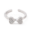 Clear Cubic Zirconia Heart Bowknot Open Cuff Ring RJEW-E072-06P-2