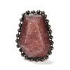 Natural Strawberry Quartz Open Cuff Ring RJEW-M166-03R-G-2