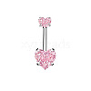 1Pc 304 Stainless Steel Rose Rhinestone Curved Barvell Belly Rings WGF9938-01-4