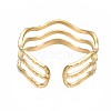 304 Stainless Steel Triple Line Wave Open Cuff Ring RJEW-T023-02G-2