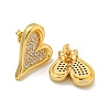 Heart Brass Pave Clear Cubic Zirconia Stud Earrings for Women EJEW-N054-42G-2