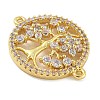 Rack Plating Brass Clear Cubic Zirconia Flat Round with Tree Connector Charms KK-A234-033G-2