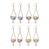 4 Pair 4 Color Natural Pearl & Glass Teardrop with Flower Dangle Earrings EJEW-TA00222-1