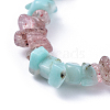 Natural Amazonite & Strawberry Quartz Chip Stretch Bracelets X-BJEW-JB04490-04-2