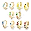 Real 18K Gold Plated Brass Enamel Flower Print Hoop Earrings for Women EJEW-L269-115G-1