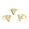 Mixed Color Enamel Initial Letter Adjustable Ring with Clear Cubic Zirconia RJEW-P045-01G-V-1