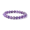 Natural Amethyst Round Beaded Stretch Bracelet BJEW-F293-04A-2