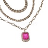 3Pcs Elegant Alloy Fuchsia Rhinestone Rectangle Pendant 3 Layer Necklaces Sets QV2693-1-4