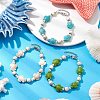 3Pcs Synthetic Turquoise & Plastic Pearl Beads Link Bracelets for Women BJEW-JB11278-1