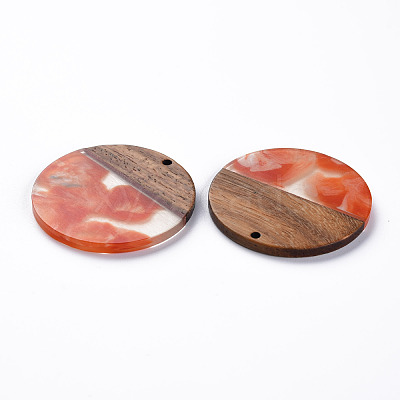 Transparent Resin & Walnut Wood Pendants RESI-T035-35D-1