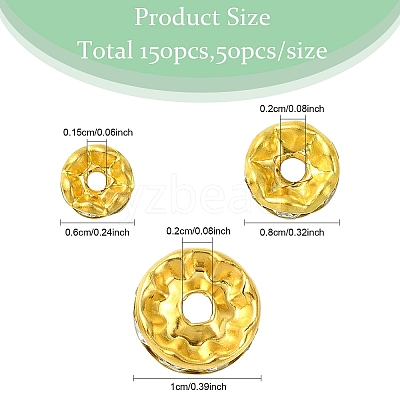 150Pcs 3 Styles Iron Rhinestone Spacer Beads RB-YW0001-13G-1