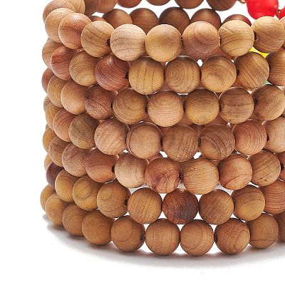 7Pcs 7 Style Natural Wood & Mixed Gemstone Round Beaded Stretch Bracelets Set BJEW-JB08813-1
