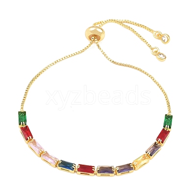 Rectangle Brass Micro Pave Cubic Zirconia Slider Bracelets KK-A305-02G-06-1