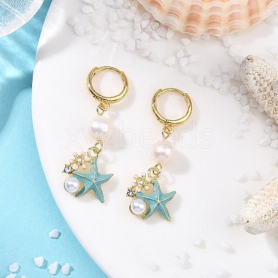 Natural Cultured Freshwater Pearl & Brass Enamel Hoop Dangle Earrings for Women EJEW-JE07268-03-1
