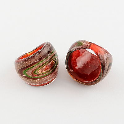 Handmade Gold Sand and Silver Foil Lampwork Wide Band Rings RJEW-Q150-M15-B-1