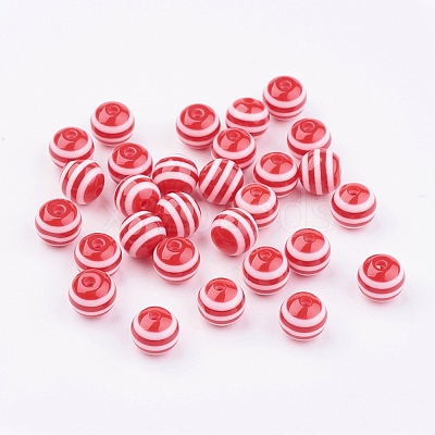 Round Striped Resin Beads X-RESI-R158-8mm-03-1
