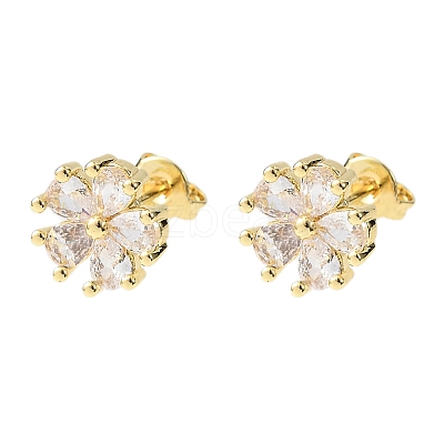Brass Micro Pave Cubic Zirconia Flower Stud Earrings EJEW-H174-01B-G-1