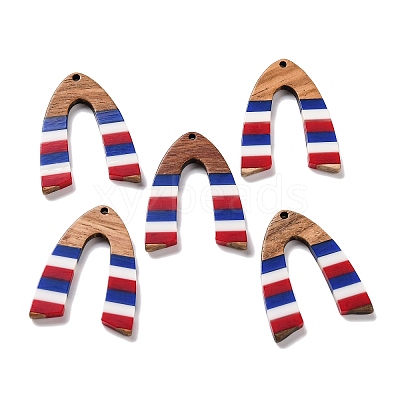 Independence Day Opaque Striped Resin & Walnut Wood Pendants RESI-U010-02W-1