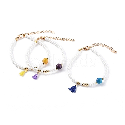 Polycotton Tassel Charm Bracelets BJEW-JB06187-1