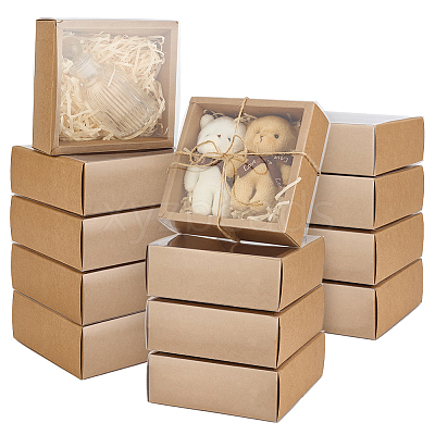 Square Folding Cardboard Kraft Paper Packing Drawer Boxes with Clear Plastic Cover CON-WH0100-57A-1