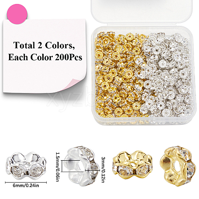 400pcs 2 Colors Brass Rhinestone Spacer Beads RB-SP0001-03A-1