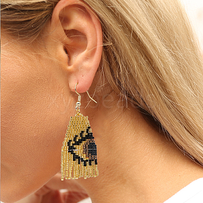 Glass Seed Beaded Dangle Earrings UP1893-01-1