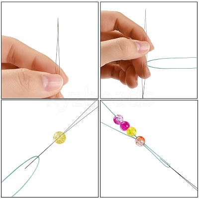 Iron Collapsible Big Eye Beading Needles X-ES001Y-S-125mm-01-1