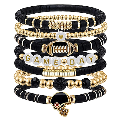 8Pcs 1Bag Rugby Polymer Clay Heishi & CCB Plastic Beaded Stretch Bracelets Set BJEW-PA0001-12E-1