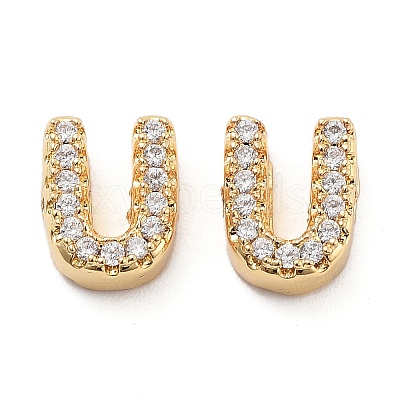Rack Plating Brass Micro Pave Clear Cubic Zirconia Beads KK-G500-30G-U-1