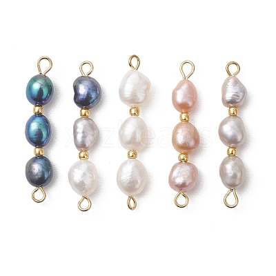 Natural Cultured Freshwater Pearl Potato Beaded Links Connector Charms PALLOY-JF05038-1