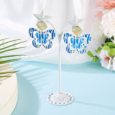 Brass Printing Acrylic Butterfly Dangle Stud Earrings EJEW-TA00673-1