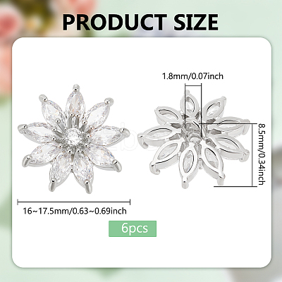 6Pcs 1-Hole Alloy Micro Pave Clear Cubic Zirconia Shank Buttons BUTT-FG0001-27-1