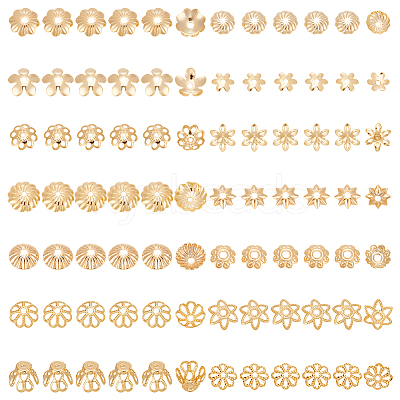 90Pcs 15 Styles Brass Bead Caps KK-PH0012-19B-1