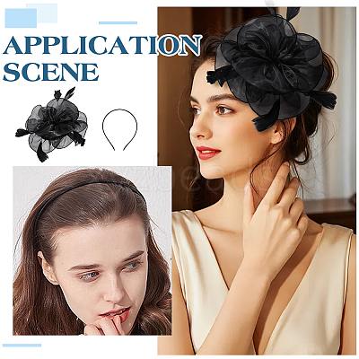 Organza Hat Hair Clips and Hair Bands for Women OHAR-WH0034-37-1