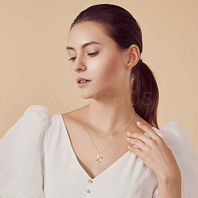 1Pc Initial Letter Brass Pendant Necklaces NJEW-YW0001-24O-1