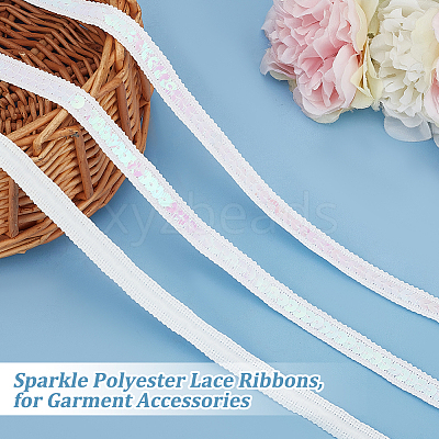 Sparkle Polyester Lace Ribbons OCOR-WH0090-67B-1