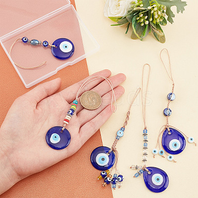 5Pcs 5 Style Handmade Glass Evil Eye Pendant Decorations HJEW-PH0001-47-1