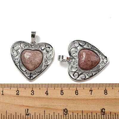 Natural Strawberry Quartz Peach Love Heart Pendants G-G158-01S-1
