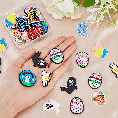 56Pcs 14 Style Easter Theme PVC Plastic Cabochons KY-FH0001-21-1