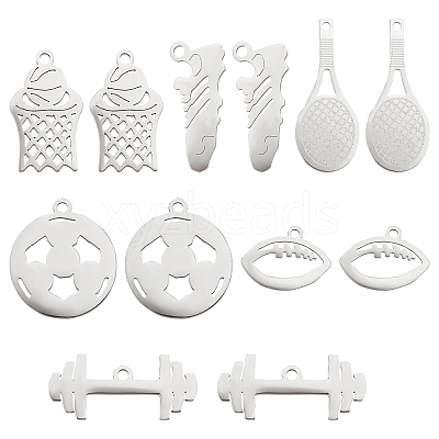 12Pcs 6 Style 201 Stainless Steel Pendants STAS-UN0032-10-1