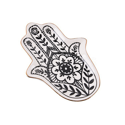 Hamsa Hand/Hand of Miriam with Flower Ceramic Jewelry Plate WG83352-01-1