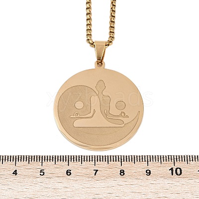 201 Stainless Steel Flat Round Buddhist Meditation Yoga Pendant Necklaces NJEW-K283-33G-1
