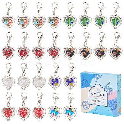 50Pcs Heart Millefiori Glass & Alloy Pendant Decorations HJEW-SC0002-17-1