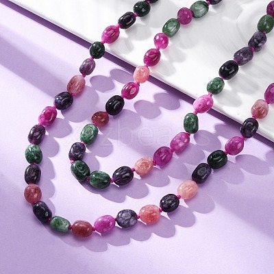 Natural Dyed Malaysia Jade Tumble Stone Nuggets Beaded Long Necklaces for Women NJEW-F340-A08-1
